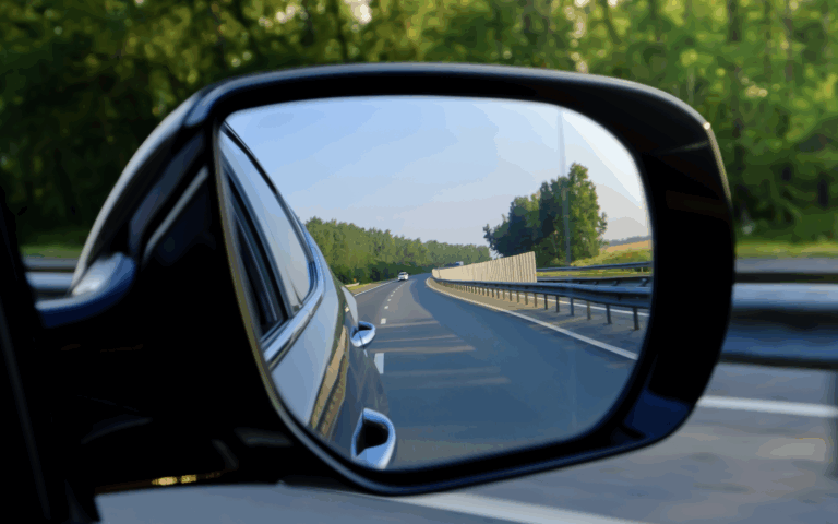 Photo of a car side mirror with a car behind in the reflection | Daniel Stark Law
